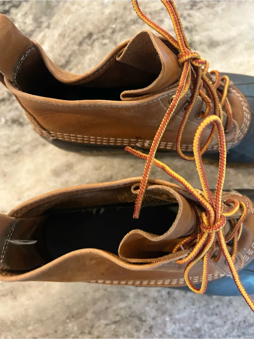L.L. Bean Men's Brown Leather and Dark Rubber Duck Boots size 11 med unlined